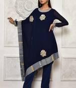 Navy-blue embroidered georgette stitched  Kurti
