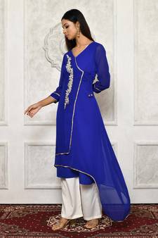 Blue embroidered georgette stitched  Kurti