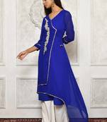 Blue embroidered georgette stitched  Kurti