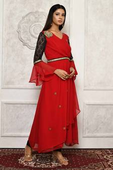 Red embroidered georgette stitched  Kurti