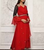 Red embroidered georgette stitched  Kurti