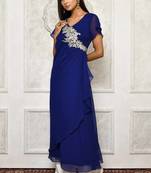 Blue embroidered georgette stitched  Kurti