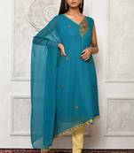 Green embroidered georgette stitched  Kurti