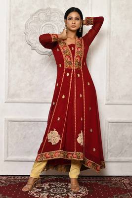 Maroon embroidered georgette stitched  Kurti 1