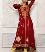 Maroon embroidered georgette stitched  Kurti