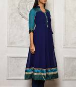 Navy-blue embroidered georgette stitched  Kurti