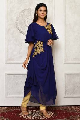 Blue embroidered georgette stitched  Kurti 1