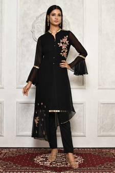 Black embroidered georgette stitched  Kurti