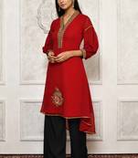 Maroon embroidered georgette stitched  Kurti