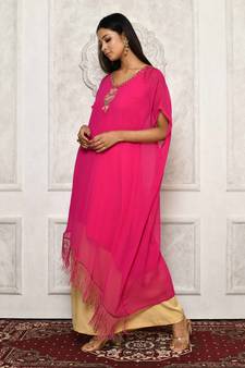 Pink embroidered georgette stitched  Kurti
