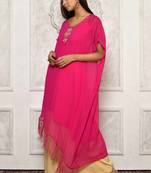 Pink embroidered georgette stitched  Kurti