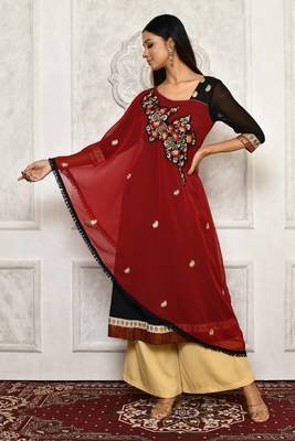 Maroon embroidered georgette stitched  Kurti 1