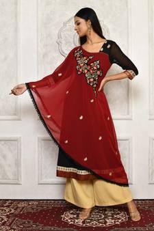 Maroon embroidered georgette stitched  Kurti