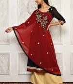 Maroon embroidered georgette stitched  Kurti