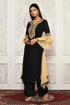 Black embroidered georgette stitched  Kurti 1