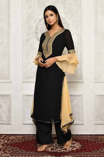 Black embroidered georgette stitched  Kurti