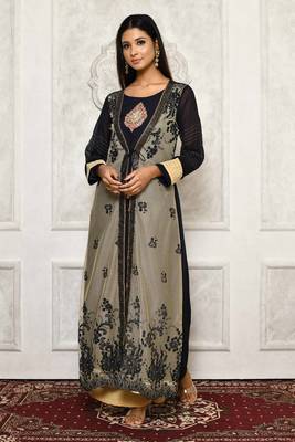 Navy-blue embroidered Net stitched  Kurti 1