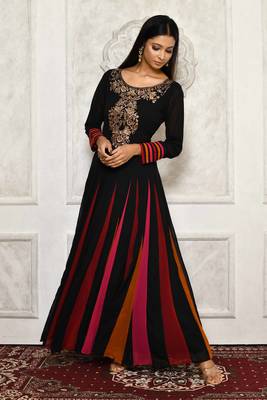 Black embroidered georgette stitched  Kurti 1