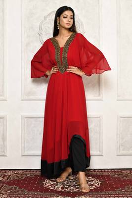 Maroon embroidered georgette stitched  Kurti 1