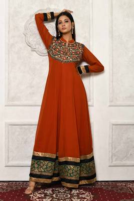 Brown embroidered georgette stitched  Kurti 1