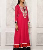 Pink embroidered georgette stitched  Kurti