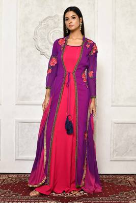 Purple embroidered georgette stitched  Kurti 1