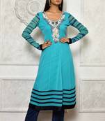 Light-sea-green  embroidered georgette stitched  Kurti