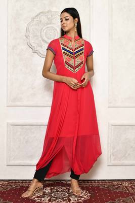 Pink embroidered georgette stitched  Kurti 1
