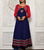 Blue embroidered georgette stitched  Kurti