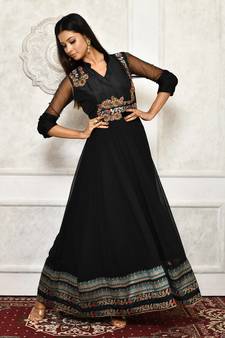 Black embroidered georgette ethnic-Kurti