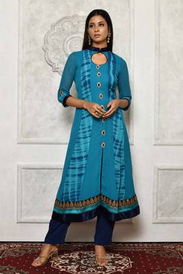 Blue embroidered georgette ethnic-Kurti 1