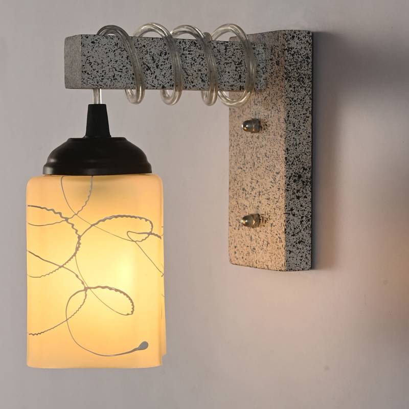Designer Wood Pendant Wall Light / Night Lamp Of Colorful Glass Shade (Set Of Two)-W38