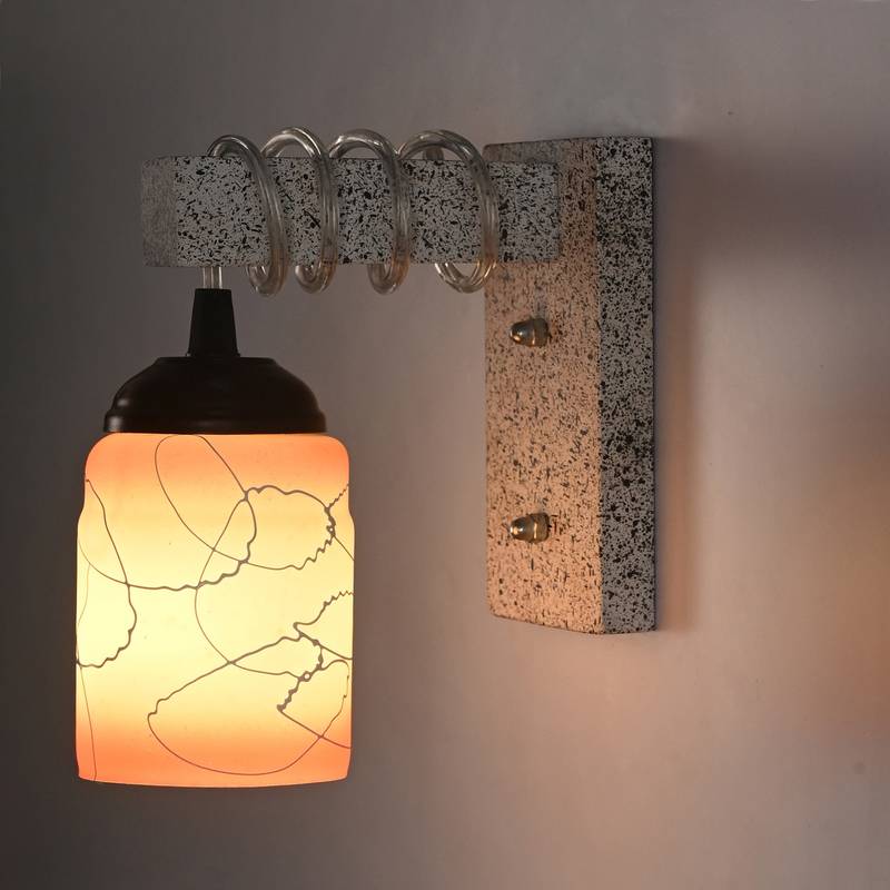 Designer Wood Pendant Wall Light / Night Lamp Of Colorful Glass Shade (Set Of Two)-W80