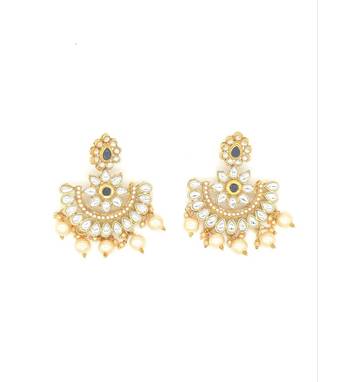 Designer Traditional Blue Long Haram Gold Plated Pearls Necklace Set For Women 2