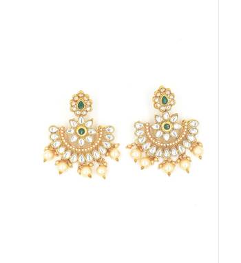 Designer Traditional Green Long Haram Gold Plated Pearls Necklace Set For Women 2