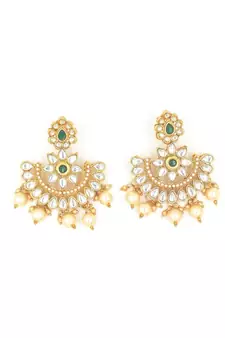 Designer Traditional Green Long Haram Gold Plated Pearls Necklace Set For Women
