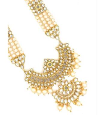 Designer Traditional Grey Long Haram Gold Plated Pearls Necklace Set For Women 3