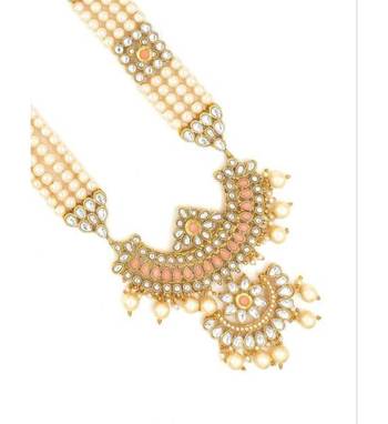 Designer Traditional Ph Long Haram Gold Plated Pearls Necklace Set For Women 3