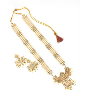 Designer Traditional Ph Long Haram Gold Plated Pearls Necklace Set For Women 4