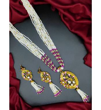 18k Gold Plated Traditional Blue Multistrand Pearl Kundan Studded Necklace Jewellery 1