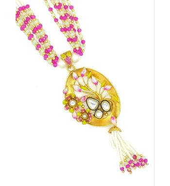 18k Gold Plated Traditional Blue Multistrand Pearl Kundan Studded Necklace Jewellery 3