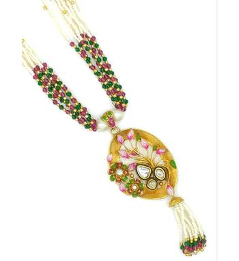 18k Gold Plated Traditional Ruby Multistrand Pearl Kundan Studded Necklace Jewellery 3