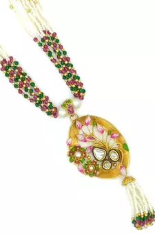 18k Gold Plated Traditional Ruby Multistrand Pearl Kundan Studded Necklace Jewellery