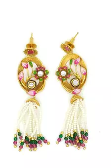 18k Gold Plated Traditional Ruby Multistrand Pearl Kundan Studded Necklace Jewellery