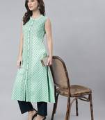 Sea-green printed rayon ethnic-kurtis