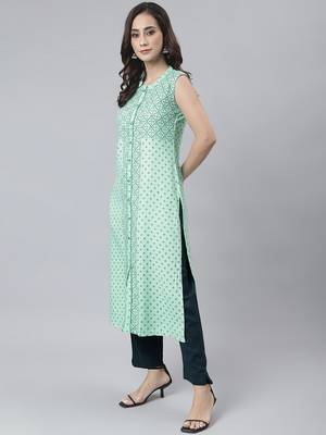 Sea-green printed rayon ethnic-kurtis 3