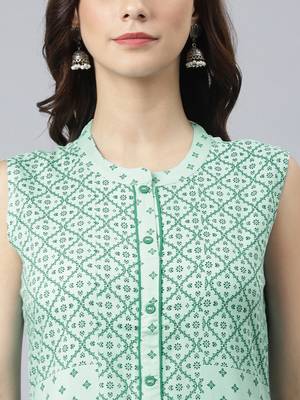 Sea-green printed rayon ethnic-kurtis 5
