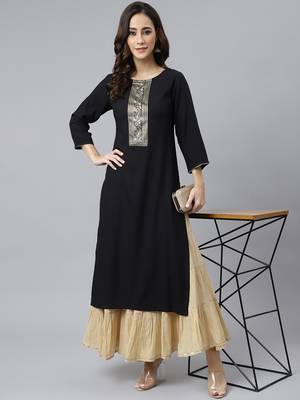 Black plain rayon ethnic-kurtis 1