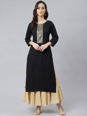 Black plain rayon ethnic-kurtis 2