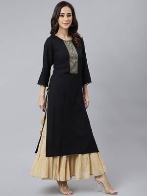 Black plain rayon ethnic-kurtis 3